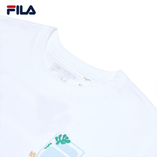FILA 斐乐 官方女子短袖T恤2023秋季新款简约图案圆领休闲针织上衣 标准白-WT 170/88A/L