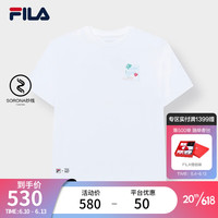 FILA 斐乐 官方女子短袖T恤2023秋季新款简约图案圆领休闲针织上衣 标准白-WT 170/88A/L