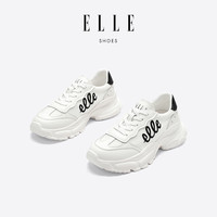 ELLE白色厚底老爹鞋夏季新款2023鞋子夏款网面透气小白鞋休闲女鞋