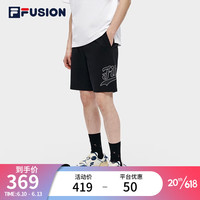 FILA 斐乐 FUSION斐乐潮牌男子针织五分裤2023夏新款纯棉运动休闲短裤 深黑-BK 170/80A/M