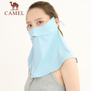 骆驼（CAMEL）腮红防晒面罩女士全脸遮阳面纱防紫外线透气防尘口罩冰丝护颈 A0W3VJ103，杏花粉，纯色冰丝