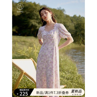独束大码女装温柔碎花连衣裙女夏装新款胖mm遮肉显瘦A字裙 漫野紫玲 XL