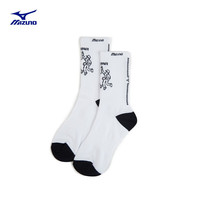 Mizuno 美津浓 HERITAGE系列 耐磨透气速干 男/女高筒弹力运动袜子 01/白色 L
