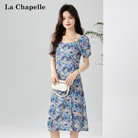 La Chapelle拉夏贝尔2023夏季新款U型领花色小众碎花裙收腰显瘦休闲连衣裙女