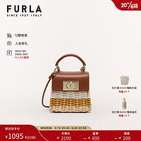 FURLA 芙拉 [即刻购买]FURLA芙拉1927拼接精美藤条编制迷你女士斜挎小方包 干邑棕花色