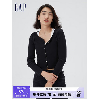 Gap 盖璞 女装春季纯棉短款罗纹针织长袖T恤757111修身时尚 黑色 160/80A(XXS)