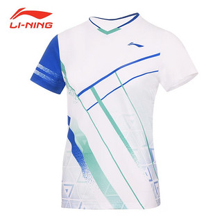 李宁（LI-NING）羽毛球服全英赛吸湿速干大赛服女子运动训练短袖上衣 标准白 S