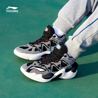 LI-NING 李宁 空袭LOW系列 儿童篮球鞋 YKBR036-9 黑色/标准白 34码