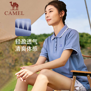 骆驼（CAMEL）男装速干POLO衫男士2023春夏款翻领宽松透气情侣短袖女上衣 J13BA23014，冰爽蓝，男 M