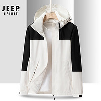 吉普（JEEP）冲锋夹克春秋季单层冲锋防风户外冲锋外套 XYL9816 男款象牙白3XL