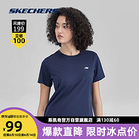 斯凯奇Skecher速干T恤男女针织短袖衫黑色圆领宽松运动上衣02MZ女款M