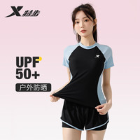 特步 XTEP防晒泳衣女分体平角女士泳衣休闲运动两用泳装女 黑色 L