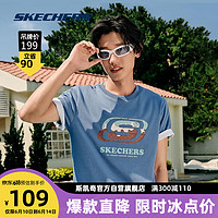 Skechers斯凯奇男女同款休闲LOGO印花T恤衫L223U042花冠蓝/01P1 M