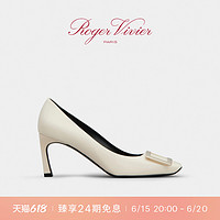 Roger Vivier/RV女鞋Trompette真皮方扣高跟鞋细跟方头婚鞋单鞋