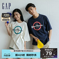 Gap男女装夏季LOGO纯棉落肩短袖廓形T恤858370情侣装上衣 桃红 185/108A(XL)