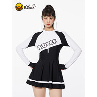 B.Duck小黄鸭连体泳衣女 长袖裙式少女运动保守遮肚女士泳衣温泉泳衣
