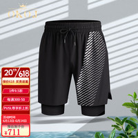 OKOJ品牌泳裤男五分裤宽松速干男士泳衣双层防尴尬短裤大码沙滩裤泳装 黑色 M