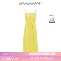 Zimmermann 2023夏季新款Halcyon亚麻黄色刺绣吊带连衣裙
