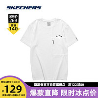 斯凯奇Skechers男子针织短袖白色纯棉圆领T恤衫L123M035 亮白色/0019 M