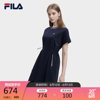 FILA 斐乐 官方女子连衣裙2023夏时尚休闲宽松圆领短袖针织裙