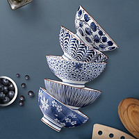美浓烧 日式陶瓷餐具套装 礼盒装 5.5英寸 蓝绘 5件套