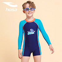 浩沙（hosa）儿童泳衣男童连体长袖沙滩泳装 速干抗氯训练冲浪服 深蓝 18码