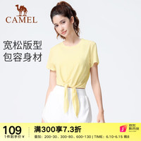 CAMEL 骆驼 瑜伽服女上衣夏季健身衣服宽松罩衫跑步运动短袖训练T恤薄款 Y23BA06384,翠微黄 S