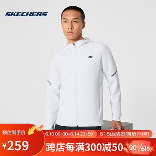 Skechers斯凯奇连帽外套男2023夏季休闲纯色针织拉链运动百搭夹克 P322M032-0019 亮白色 L