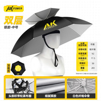 渔之源(Yuzhiyuan)AK钓鱼伞帽头戴式雨伞帽防晒折叠头顶伞大号遮阳防雨帽伞 AK双层银胶 中号布帽圈