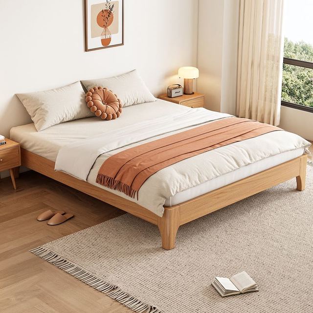 礼彬 简约胡桃木实木1.2/1.35/1.5/1.8米无床头床架子榻榻米排骨架床