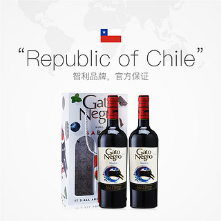 黑猫智利原瓶进口干红葡萄酒梅洛红酒官方旗舰正品2支装