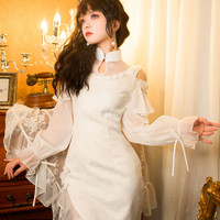 仲春二四 清仓）仲春二四 玫瑰日记  春夏款改良旗袍鱼尾裙连衣裙