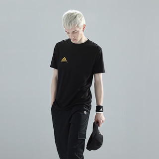 adidas 阿迪达斯 T恤男2023夏季户外休闲透气运动服跑步健身运动短袖 黑/金 S