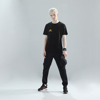 adidas 阿迪达斯 T恤男2023夏季户外休闲透气运动服跑步健身运动短袖 黑/金 S