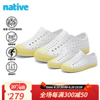 native亲子洞洞鞋Jefferson系列果冻底夜光户外沙滩凉鞋超轻透气运动鞋 白色香草黄 28