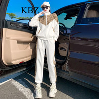 KBZ运动套装女 2023春季新款网红洋气时尚休闲卫衣两件套拼色运动服 白色套装 M