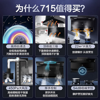 海尔（Haier）抽油烟机 7字型顶侧三吸 家用超薄一级节能22立方自清洁烟机燃气灶具套装 715烟机+4.5KW灶+13升燃气热水器