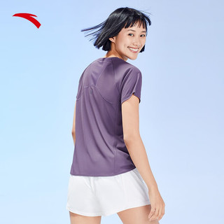 安踏（ANTA）短袖t恤女2023夏季新款透气宽松跑步运动服针织上衣162325113 幽静紫-3 L/女170