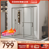 浪鲸 SSWW方形联排淋浴房枪灰色下沉式隐藏地漏不锈钢移门T型干湿分离