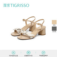 tigrisso 蹀愫 2023春夏新款法式蝴蝶结一字带高跟圆头凉鞋TA43301-13
