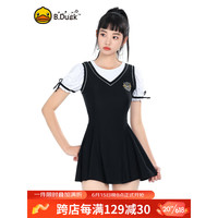 B.Duck小黄鸭连体泳衣女 短袖裙式少女可爱保守遮肚女士泳衣温泉泳衣