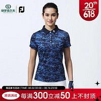Footjoy高尔夫服装新款女士时尚舒适抗菌防紫外线golf短袖POLO衫 迷彩蓝80563 S