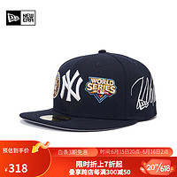 NEW ERA纽亦华2023新款MLB冠军棒球帽情侣硬顶全封刺绣NY平檐帽 13529389-藏青色 758