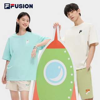 斐乐（FILA） FUSION短袖T恤情侣款时尚宽松运动休闲男女装中性上衣 清凉蓝-LB 180/100A/XL