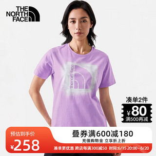 北面 短袖T恤女23春夏户外舒适印花棉质短袖7WES HCP/紫色 L