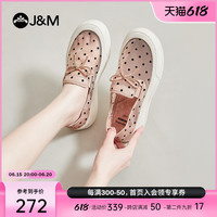 jm快乐玛丽乐福鞋女2023春夏新款透气网纱波点一脚蹬透气单鞋女