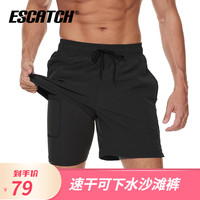 ESCATCH男士泳裤防尴尬泡温泉游泳裤速干可下水五分沙滩裤男海边度假短裤 ES8长内衬黑色 4XL(建议体重100-115kg)
