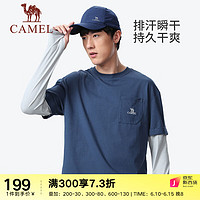 骆驼（CAMEL）防晒速干T恤2023春夏长袖可拆旅行露营凉感户外服装 A23BAVV043，徽章蓝/冰河银，男 L