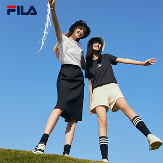 斐乐（FILA）官方女子短袖T恤2023夏季时尚运动兔子刺绣圆领女装丝柔棉套头衫 标准白-WT 155/76A/XS