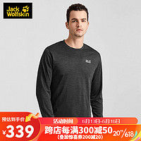 Jack Wolfskin狼爪长袖T恤男春秋户外反光logo圆领5819633 6000黑色(男) S